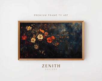 Fall Floral Frame TV Art, Vintage Autumn Flower Painting, Dark Rustic Decor, Moody Thanksgiving TV Art