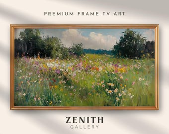 Frame tv art spring wildflower medow landscape oil painting for Samsung frame tv Vintage tv Screensaver