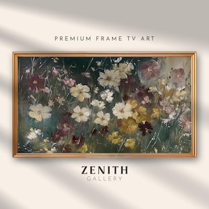 Spring Frame TV art wildflowers, Botanical floral moody vintage artwork for Samsung Frame