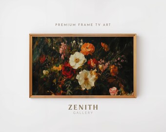 Frame TV Art Fall Floral, Vintage Autumn Flower Painting, Dark Rustic Decor, Moody Thanksgiving TV Art