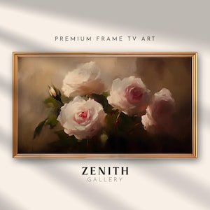 Dark Vintage Floral Frame TV Art, Spring TV Art, Moody Neutral Pink Rustic Flower Painting, Botanical Easter Screensaver, Summer Decor