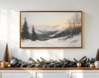 Frame TV art winter snowy landscape, Frosty mountain holiday screensaver for frame TV, Samsung Frame Winter Decor
