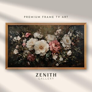Rustic Botanical Floral Frame TV Art, Spring TV Art, Dark Vintage Roses Painting, Moody Flower Samsung Frame TV Screensaver, Summer Decor