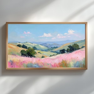 Summer Frame TV Art Colorful Landscape Painting for Smart TV Vibrant Hills Picture Whimsical Floral Wall Decor Digital Download