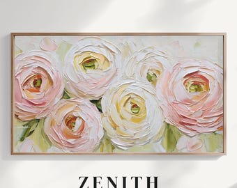Frame TV Floral Art, Soft Impasto Flower Pattern