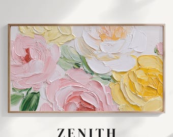 Frame TV Floral Screen Decor – Warm Pastel Flowers, Digital Download