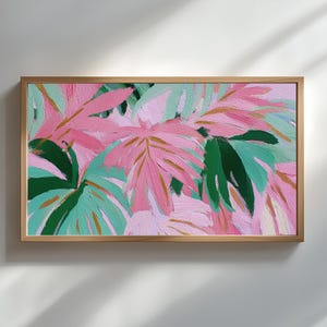 Tropical Summer Frame TV Art Pink Leaves Painting for TV Colorful Abstract TV Screensaver Modern Beach House Decor Digital Download