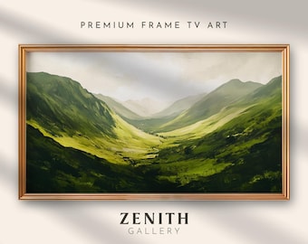Frame TV Art Mountain Oil Painting Wallpaper Green Hills Landscape TV Screensaver for Samsung Frame Digital Download