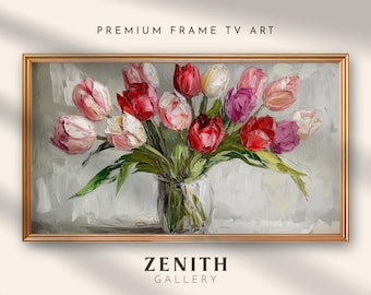 Frame TV Art Tulips Spring Samsung Frame TV  Art Flower Painting for Frame TV Pink Floral Artwork Digital Download