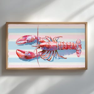 Summer Frame TV Art Pastel Lobster Picture for Smart TV Colorful Coastal TV Background Boho Beach House Decor Wall Digital Download