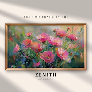 Vibrant digital download artwork featuring textured spring wildflowers designed specifically for Frame TV display, showcasing a colorful blend of floral elements that bring life to your living space.