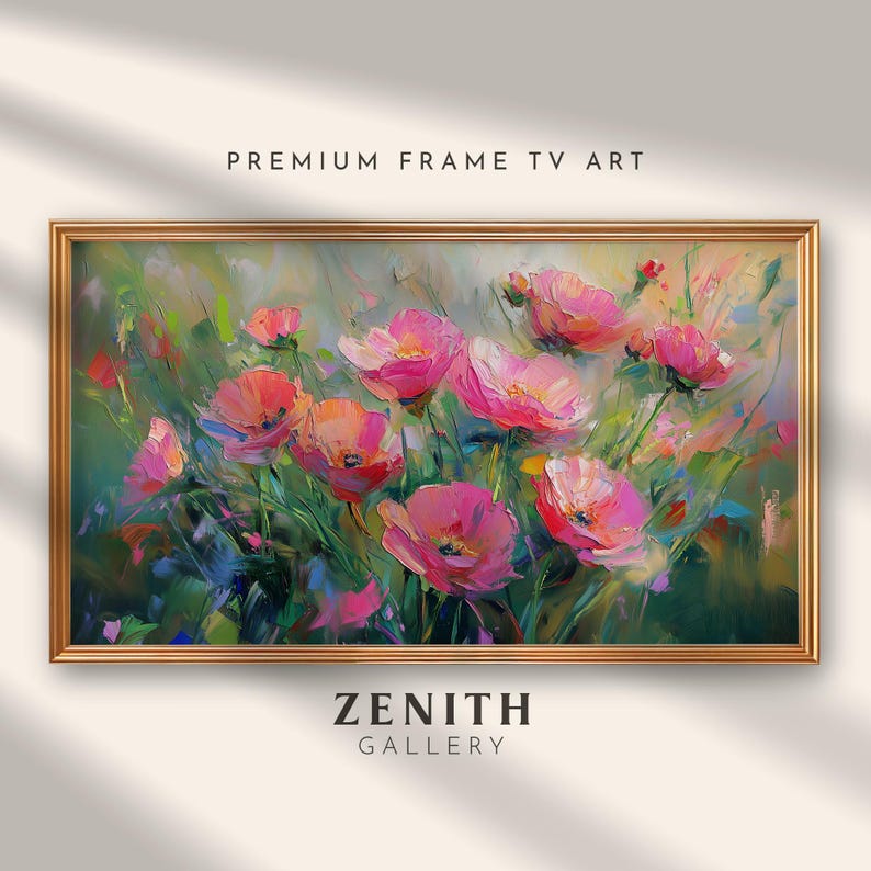 Vibrant digital download artwork featuring textured spring wildflowers designed specifically for Frame TV display, showcasing a colorful blend of floral elements that bring life to your living space.