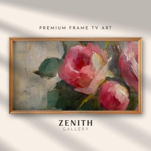 Frame tv art for Valentines day artwork for Samsung frame tv pink roses spring painting pink floral screensaver