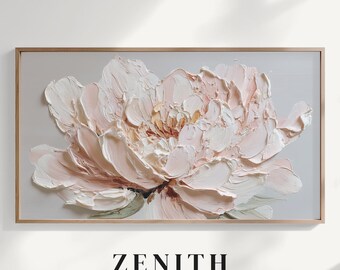 Blush Peony Frame TV Art, Textured Floral Painting for TV, Modern Farmhouse Rose Wallpaper, Pink Impasto Flower Digital Art