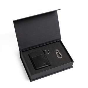 Tarjetero de piel elástica de primera calidad con bloqueo RFID y mosquetón personalizado