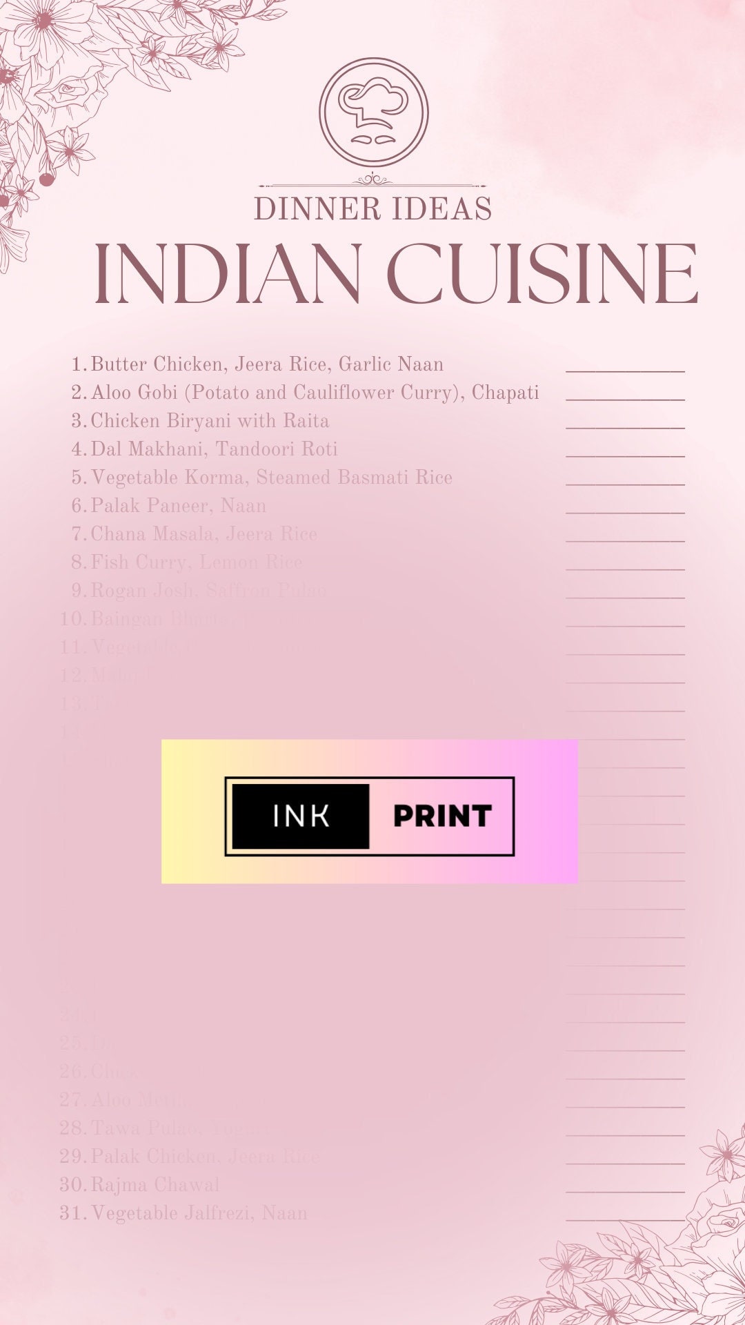31 Dinner Ideas List With a Twist Printable Template. Easy Meal Ideas ...