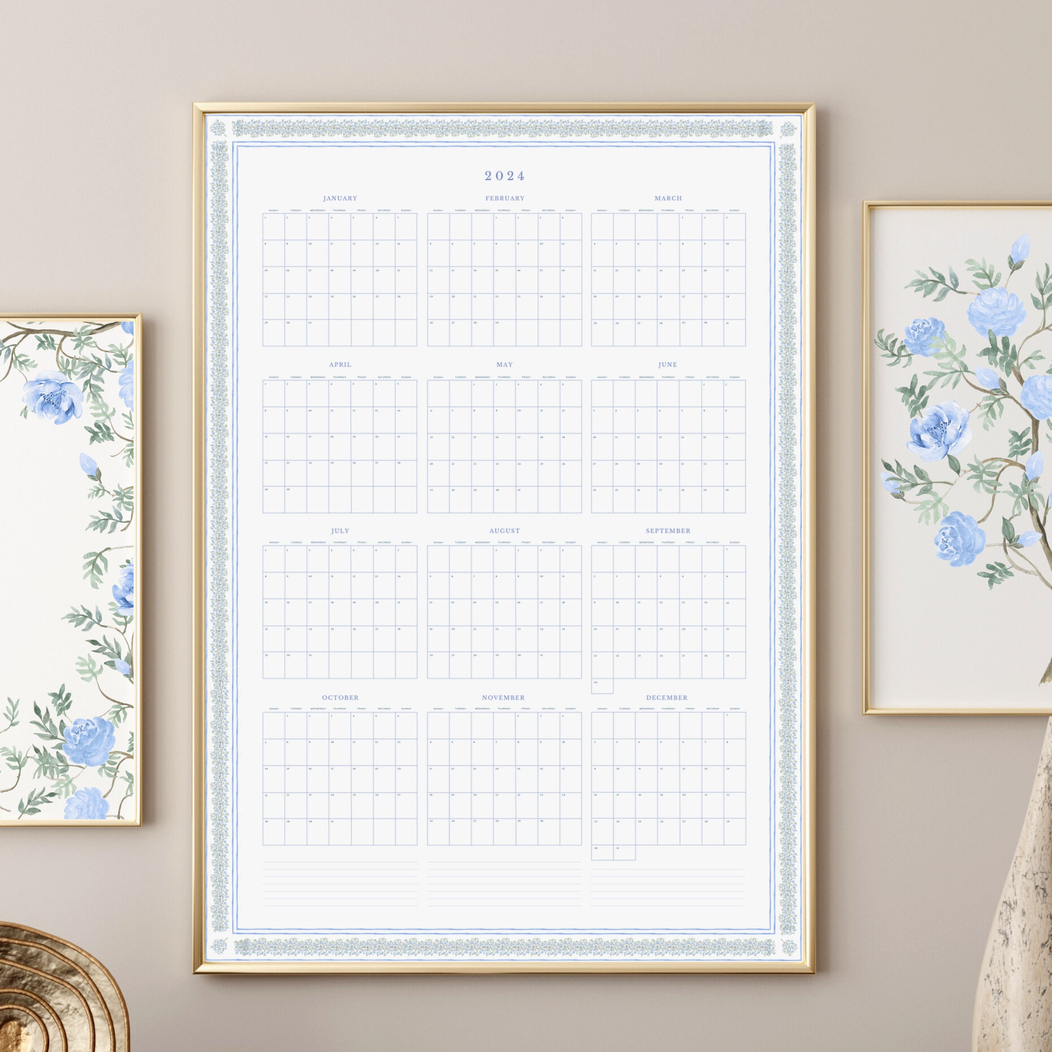2024 Wall Calendar Printable | A1 Portrait Yearly View | Instant ...