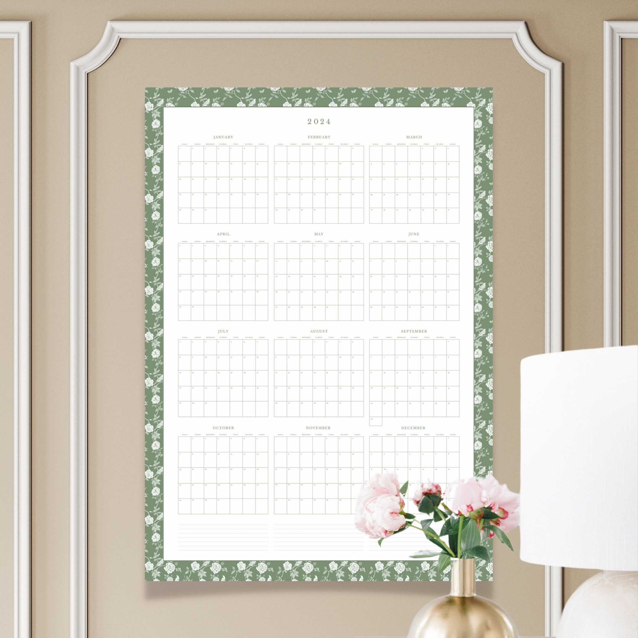 2024 Wall Calendar Printable | A1 Portrait Yearly View | Instant ...