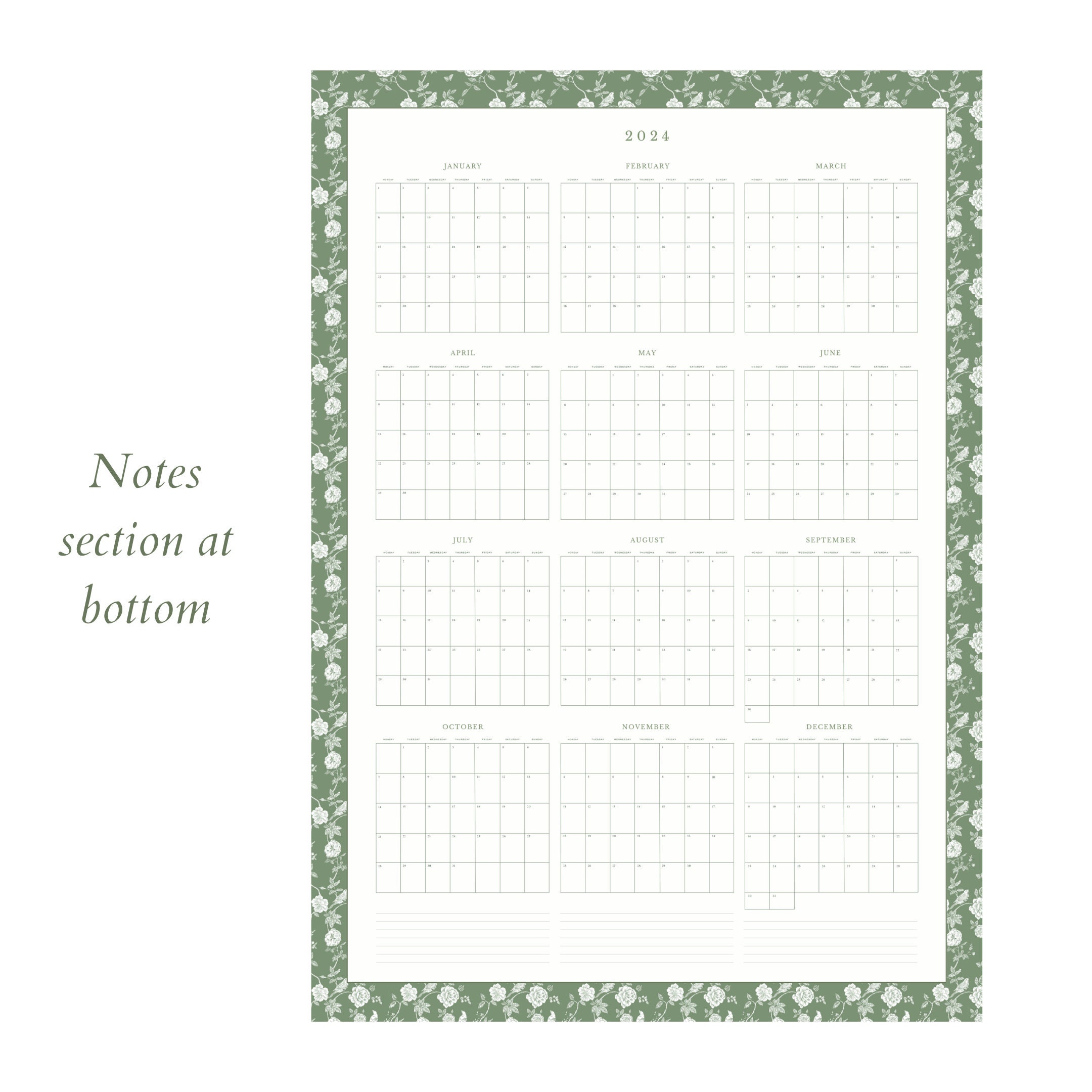 2024 Wall Calendar Printable | A1 Portrait Yearly View | Instant ...