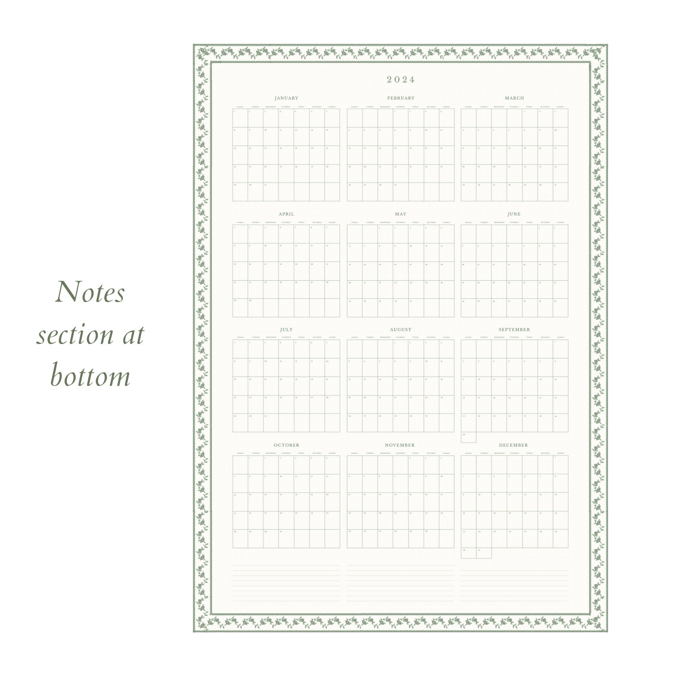 2024 Wall Calendar Printable | A1 Portrait Yearly Calendar | Printable ...