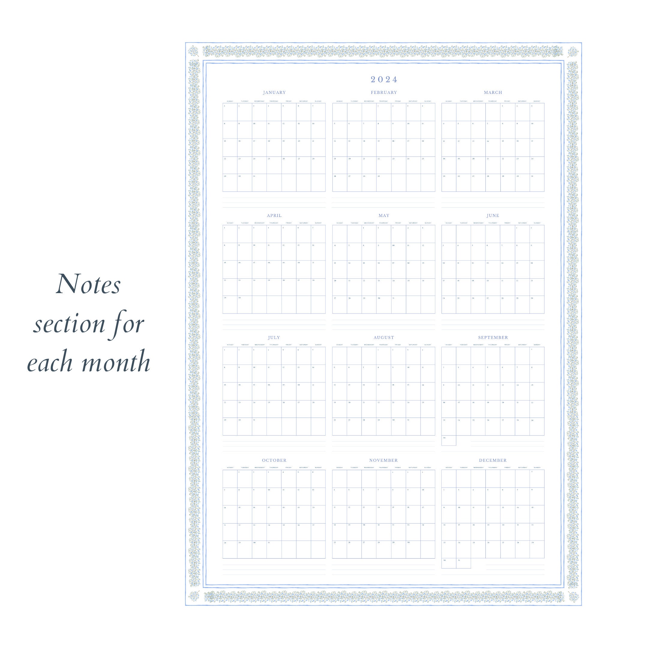 2024 Wall Calendar Printable A1 Portrait Yearly View Instant