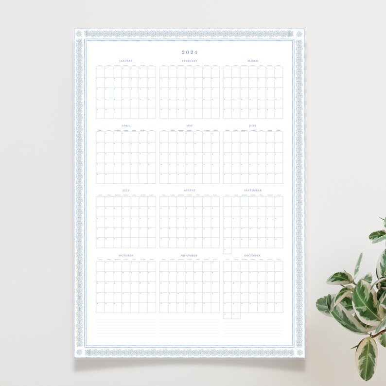 2024 Wall Calendar Printable | A1 Portrait Yearly View | Instant ...