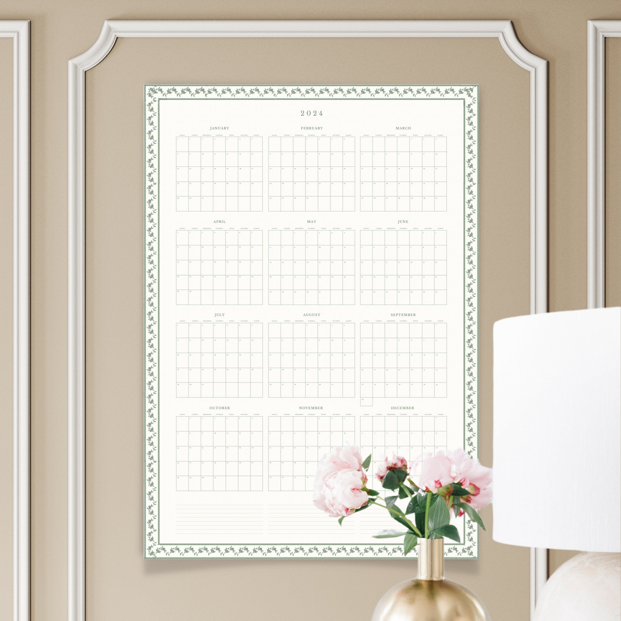 2024 Wall Calendar Printable | A1 Portrait Yearly Calendar | Printable ...