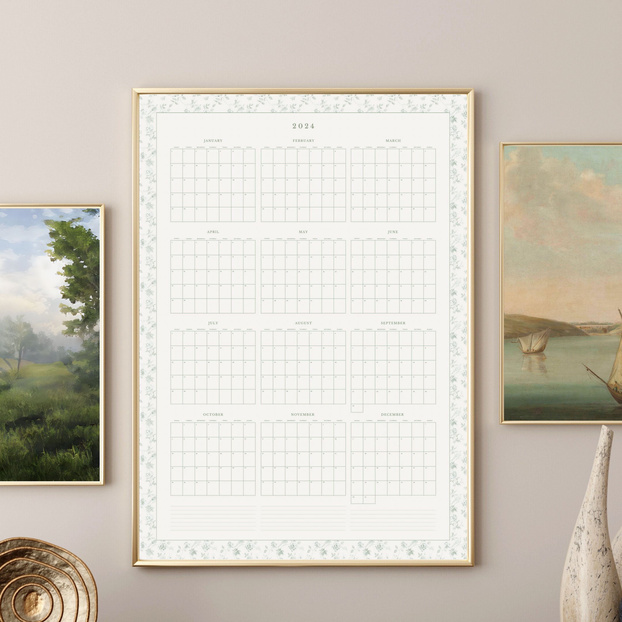 2024 Wall Calendar Printable | A1 Portrait Yearly View | Instant ...
