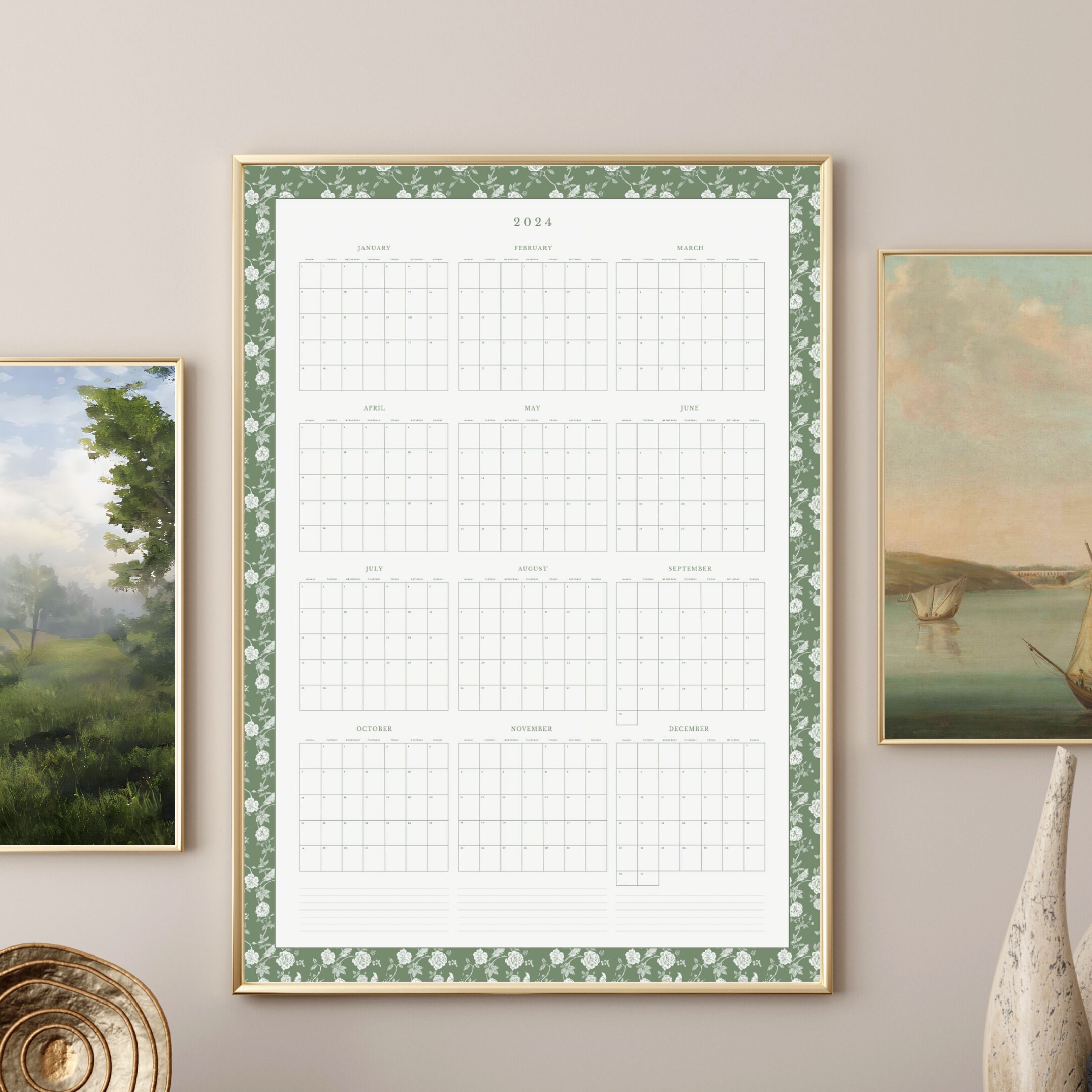 2024 Wall Calendar Printable | A1 Portrait Yearly View | Instant ...