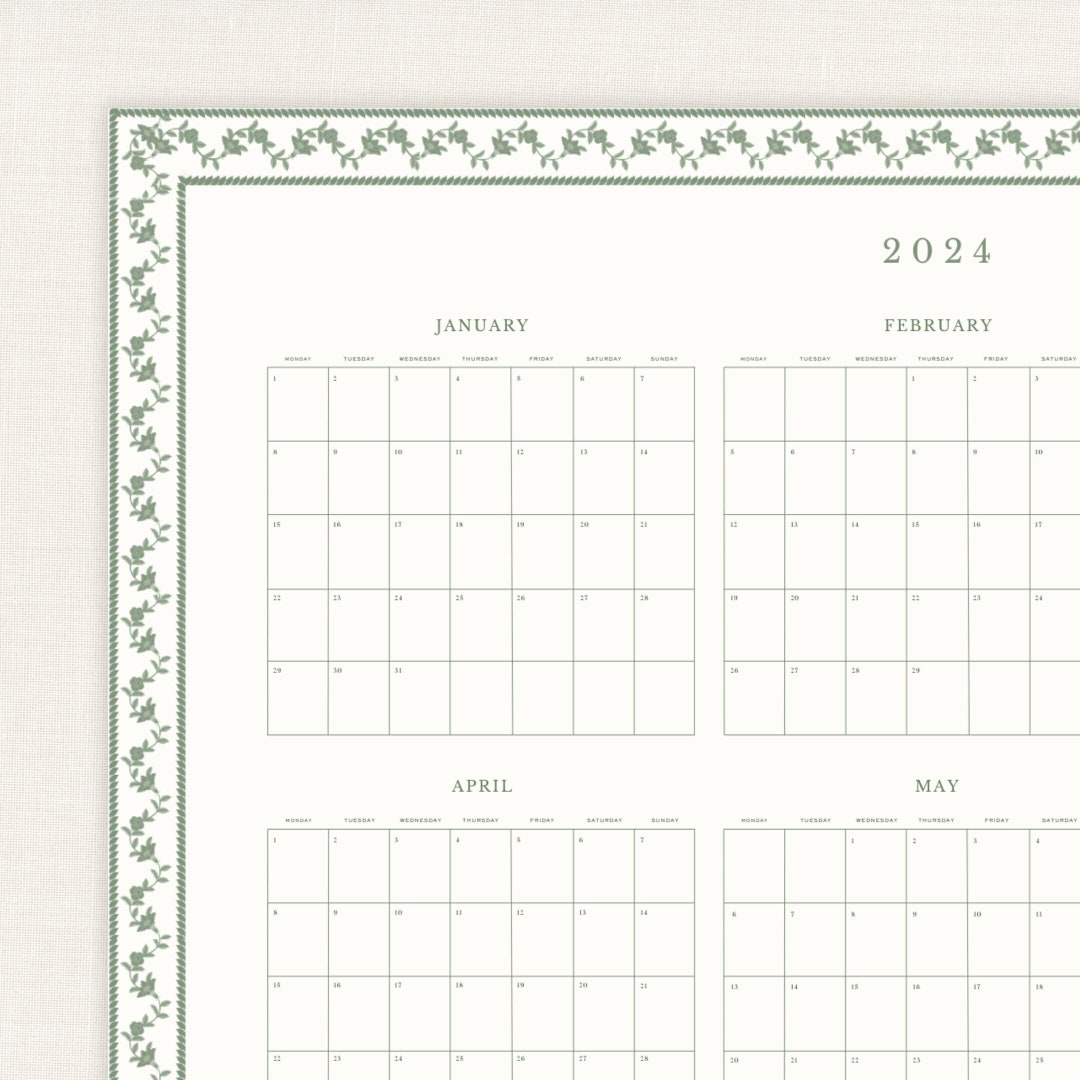 2024 Wall Calendar Printable | A1 Portrait Yearly Calendar | Printable ...