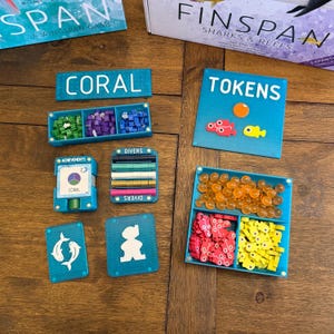 Finspan Premium Token Storage Set - Sharks and Reefs - Organizer - Fits in Original Box - Improved Setup, Gameplay, Cleanup & Storage