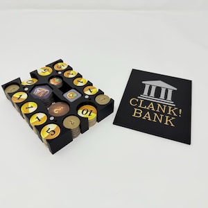 Clank ! Une banque de jeux de construction de deck - Toutes les extensions - Rangement de jetons - Organiseur - Convient dans la boîte de jeu avec toutes les extensions