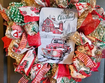 Red Farm Truck Christmas Wreath