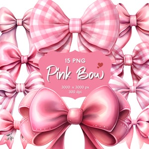 Clipart fiocco rosa acquerello - 15 PNG trasparenti, download digitali, uso commerciale, album di ritagli, pianificatori digitali, cartoline, creazioni con la carta