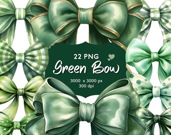 Watercolor Green Bow Clipart - 22 Transparent PNG, Digital Downloads, Commercial use, Scrapbooks, Digital Planners, Cards , Paper Craft