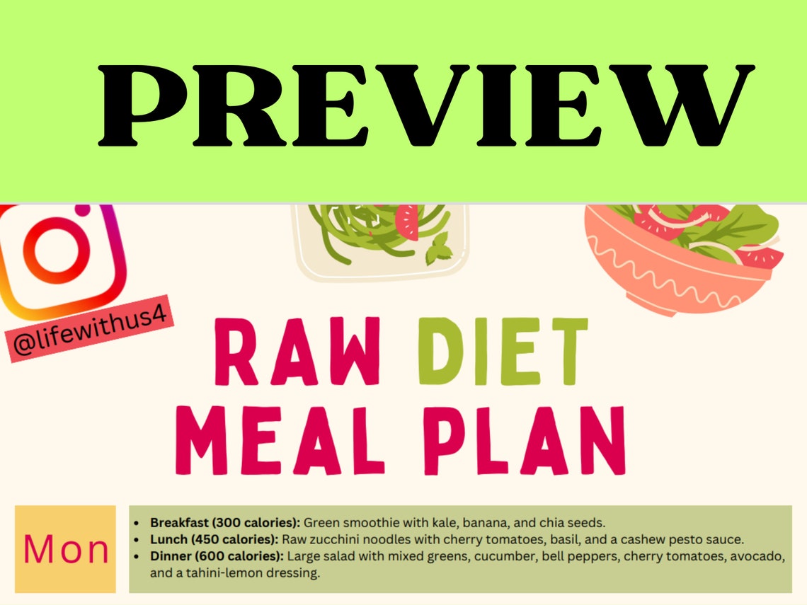 RAW Diet Meal Plan | 7 Day RAW Diet Meal Plan for Beginners - Etsy