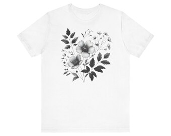 Camiseta de manga corta unisex Jersey, camisa de flores silvestres, camisas de flores, camisa estética de flores silvestres, floral botánico
