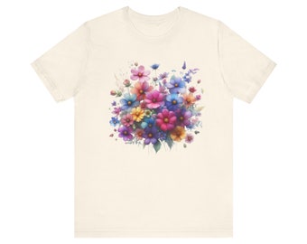 Camiseta de manga corta unisex Jersey, camisa de flores silvestres, camisas de flores, camisa estética de flores silvestres, flores botánicas, camisas minimalistas para mujeres