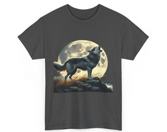 Camiseta unisex de algodón pesado, camisa de lobo, camisa de lobo aullando, camiseta de lobo