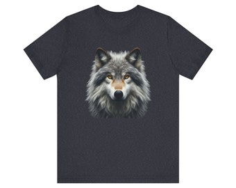 Camiseta de manga corta unisex Jersey, camisa de lobo, camisa amante del lobo, camisa de la luna del lobo, camisa de las montañas del lobo, camisa camper, camisa de camping del lobo
