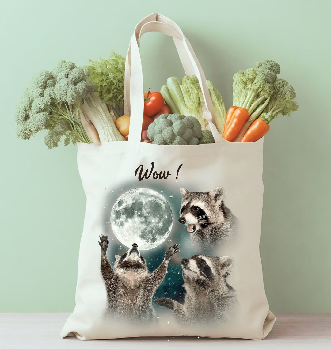 Raccoon Funny Humor Quote Cotton Tote Bag, Animal Sarcastic Meme Work ...
