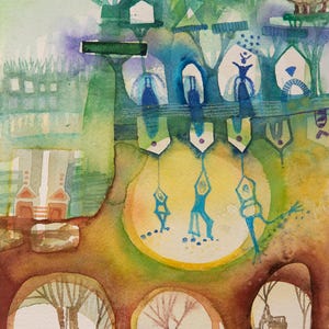 Original Watercolor Wall Art  Painting for Cozy Interiors  watercolor painting Hundertwasser style Decor   original christmas gift