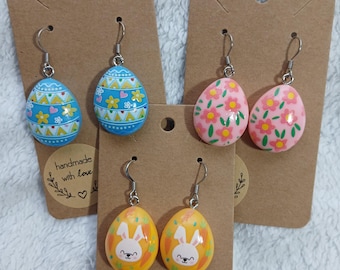 Ohrringe in Ei-Form mit Edelstahlhaken, Osterkorb-Ohrringe – Geschenkidee für sie, Blumen, Frühling, Sommer, Osterhase, lustige Sommergeschenkidee