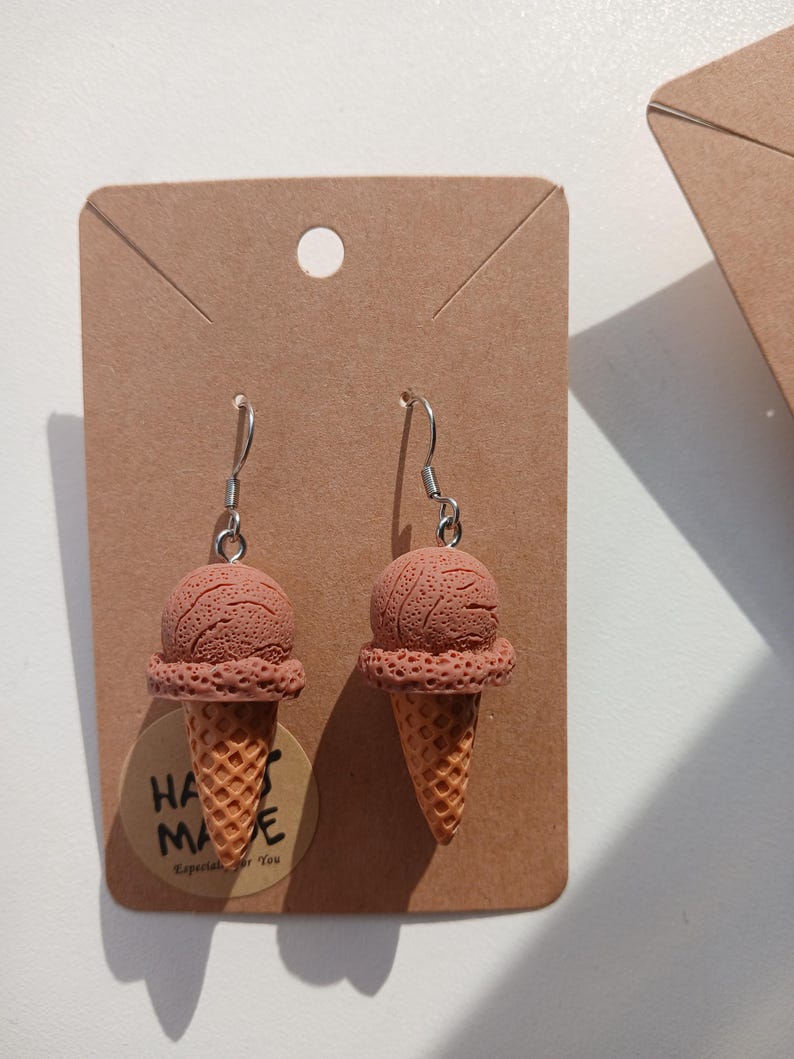 Ice cream earrings ice cream cone strawberries cheerful summer spring earring stainless steel 3D realistic food strawberries colorful spring easter chocolate image 4