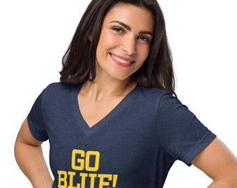 Go Blue Michigan Wolverines V-Neck T-Shirt | U of M Fan Apparel