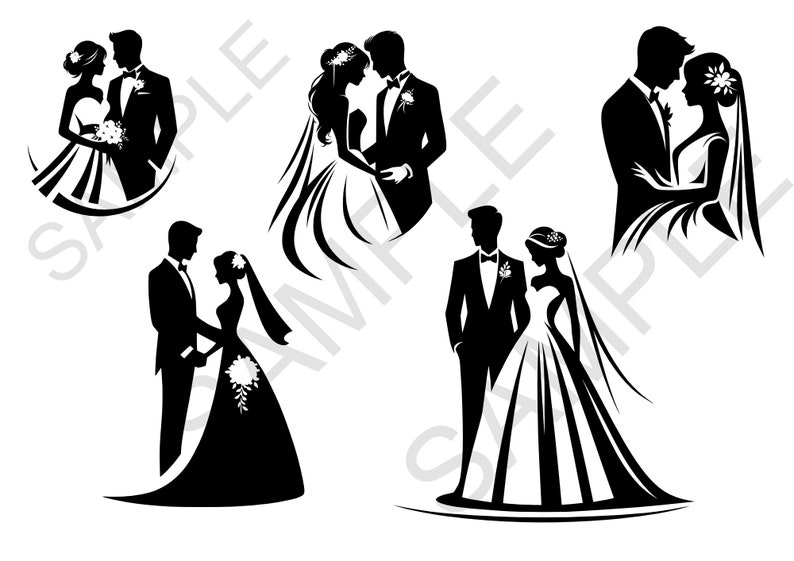 Wedding Logo, Bride and Groom Couple Collection, Vector (SVG), Simple ...