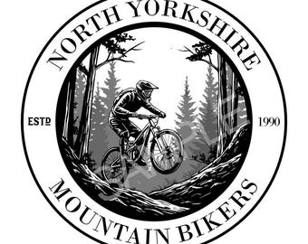 Odznaka / logo Mountain Bike, MTB Club, plik wektorowy (SVG), duże przezroczyste png, pobieranie cyfrowe. Dodaj własny tekst. Dołączono przykłady.