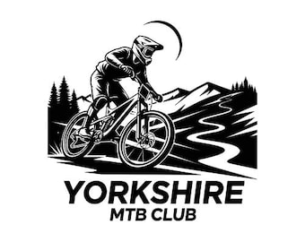 Odznaka / logo Mountain Bike, MTB Club, plik wektorowy (SVG), duże przezroczyste png, pobieranie cyfrowe. Dodaj własny tekst. Dołączono przykłady.