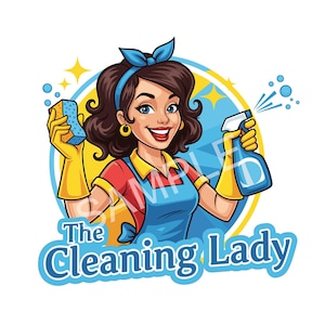 Cleaning company logo, fun, cartoon style, house cleaning service, transparent image, digital download, add your own cleaning company name.