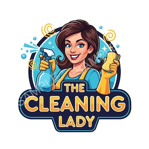 Cleaning company logo, fun, cartoon style, house cleaning service, transparent image, digital download, add your own cleaning company name.